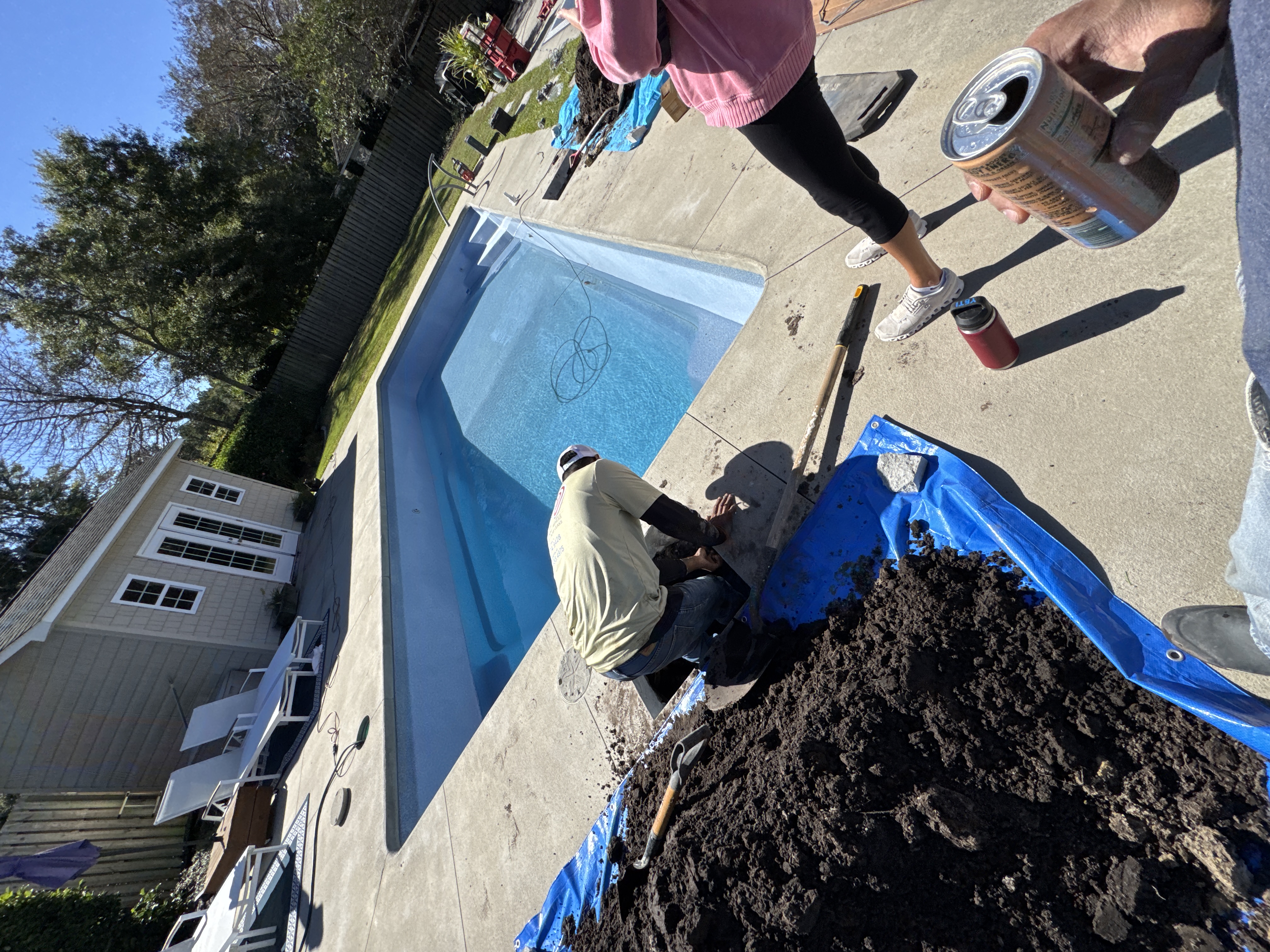 Broken line repair poolside